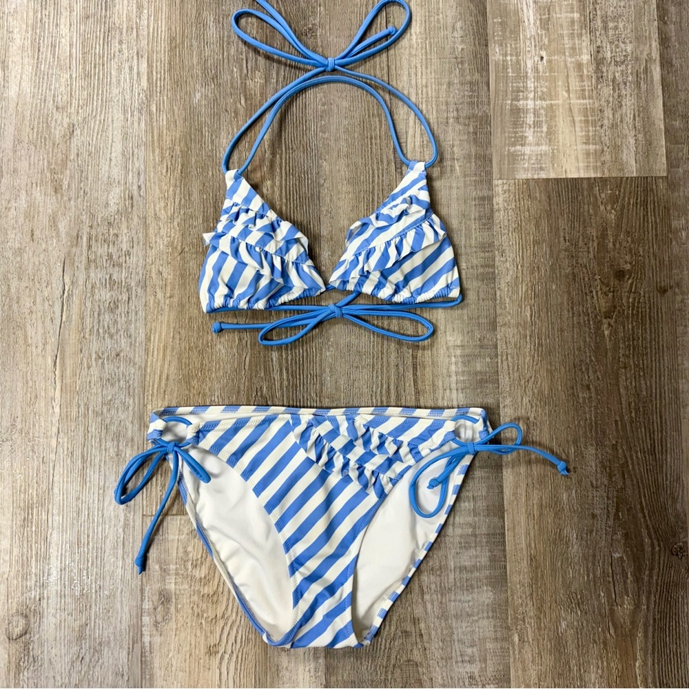 Victoria Secret Blue and White Striped Bikini Set